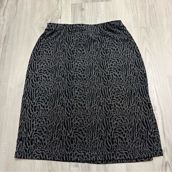 NWT vintage black gray animal print midi skirt sz M. Extra stretchy and sexy - Picture 1 of 9